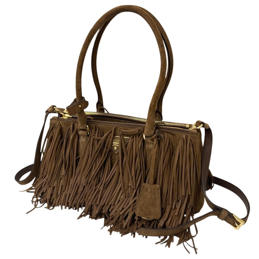 PRADA Fringed Galleria Handbag Brown